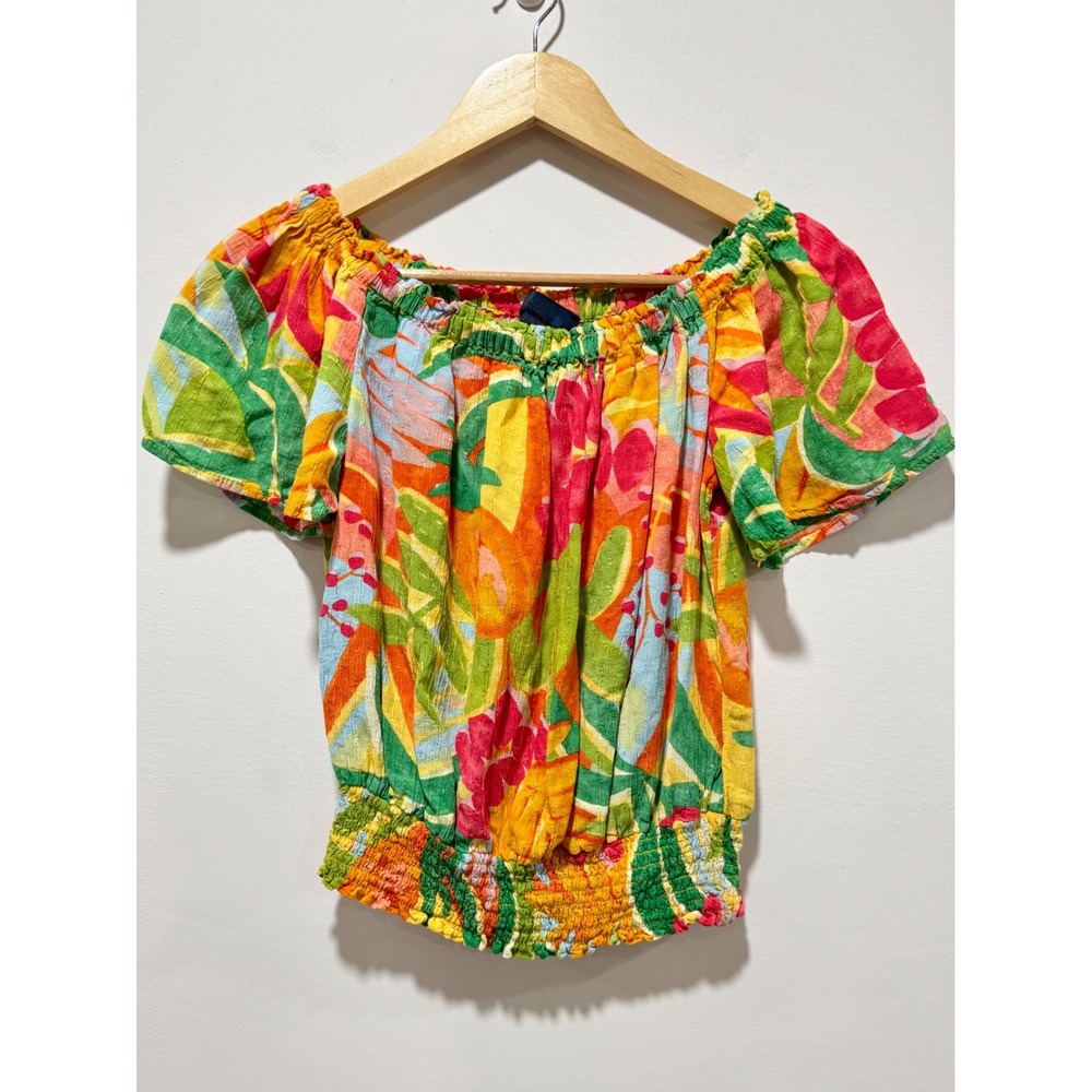 Rachel Rachel Roy Tropical Floral Off Shoulder Smocked Waist Top Multicolor S